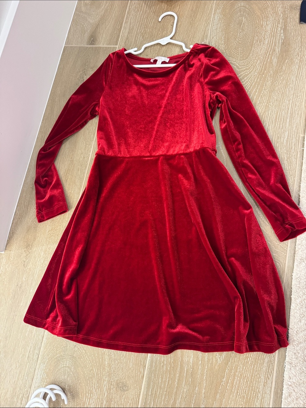 GB girls Red Velvet Long-Sleeve Skater Dress